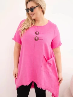 Dámske bavlnené šaty nadmernej veľkosti s dlhším chrbtom a vreckom ružovej farby