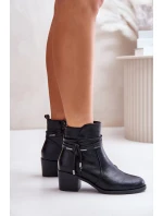 Botki Damskie Na Słupku Ocieplane Czarne Lobina