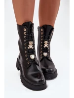 Botki Workery Damskie Z Przypinkami Ocieplane Czarne Lomina