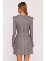 M869 Tvídové šaty s výstrihom do V - grafitové