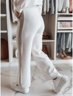 Dámske široké rebrované tepláky LUXEEN ecru FashionStreet UY2521 Dámske široké rebrované tepláky LUXEEN ecru FashionStreet UY2521