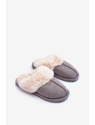 Damskie Papcie Klapki z Futerkiem Szare Pinky