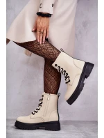 Damskie Skórzane Botki Workery Jasnobeżowe Denila