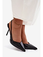 Lakované Podpatky Sandály Z Umělé Kůže Černé Calera