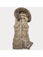 Béžová dámska vesta s kapucňou a kožušinovým lemom J Style (16M9172-62) Béžová dámska vesta s kapucňou a kožušinovým lemom J Style (16M9172-62)