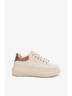 Sneakersy Damskie Na Platformie Big Star SS274246 Jasnobeżowe