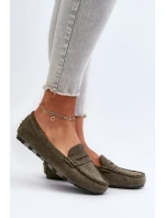 Klasické dámske semišové mokasíny tmavozelenej farby Glimris
