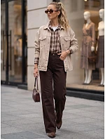 Dámske džínsy so širokými nohavicami a vysokým pásom, hnedé, FashionStreet UY3136 Dámske džínsy so širokými nohavicami a vysokým pásom, hnedé, FashionStreet UY3136