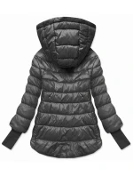 Dámska krátka bunda s pletenými rebrovanými lemami, grafitová (P22/P3-6636/P3-6023-27)