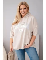 Dámska plus size mikina z viskózy s kapucňou a klokaním vreckom béžová Dámska plus size mikina z viskózy s kapucňou a klokaním vreckom béžová