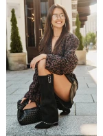 Kozaki Damskie Z Wywiniętą Cholewką Na Słupku Czarne Kaithena