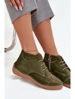 Skórzane Półbuty Damskie Z Przeszyciami Na Zamek Artiker 57C2119 Zielone