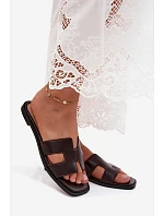 Dámske žabky s výrezmi Flat Chocolate Imitation Leather Santoria