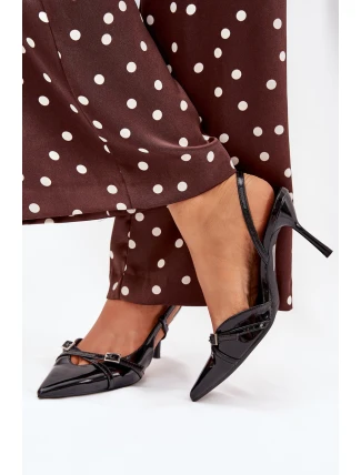 Lakierowane Czółenka Z Odkrytą Piętą I Paseczkami Czarne Ravira