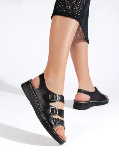 Luxusné čierne sandále na klinoch pre ženy