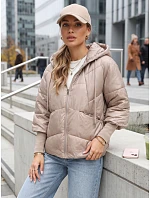 Krátka dámska prešívaná bunda s kapucňou v kamelovej farbe, FashionStreet TY5764 Krátka dámska prešívaná bunda s kapucňou v kamelovej farbe, FashionStreet TY5764