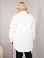 Dámska prešívaná bunda vo veľkosti Plus Size s golierom a vreckami, biela