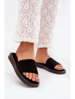 Klapki Damskie Na Platformie Z Eko Zamszu Czarne Jorina