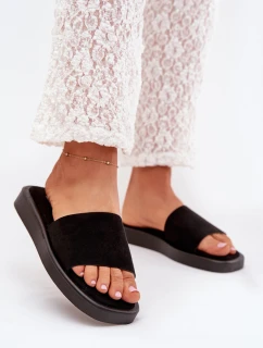 Klapki Damskie Na Platformie Z Eko Zamszu Czarne Jorina