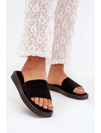 Klapki Damskie Na Platformie Z Eko Zamszu Czarne Jorina