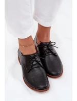 Skórzane Półbuty Damskie Eleganckie Sznurowane Zazoo 4238 Czarne