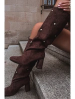 Kozaki Damskie Ocieplane Na Słupku Z Ozdobnymi Detalami Czekoladowe Lucinda