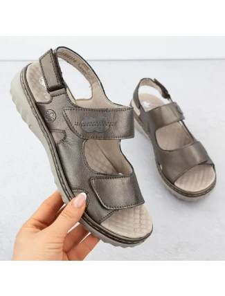 Dámske hnedé kožené sandále Rieker 60462-90 so suchým zipsom