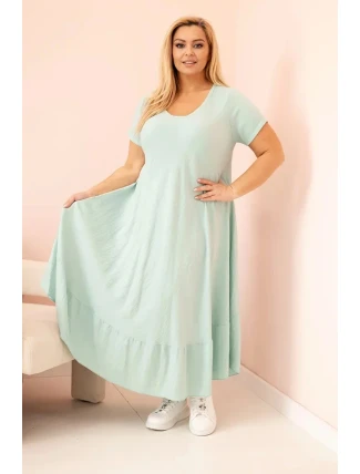 Dámske plus size šaty s krátkymi rukávmi a volánom z ľahkej viskózy mätovej farby