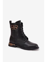 Skórzane Botki Damskie Na Płaskim Obcasie Z Ozdobą Ocieplane Artiker 57C1064 Czarne