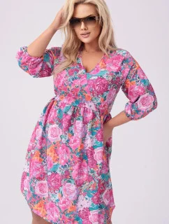 Ružové a zelené letné kvetinové šaty (8276)