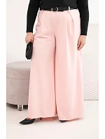 Dámske Plus veľkosť široké nohavice s opaskom Powder Pink Dámske Plus veľkosť široké nohavice s opaskom Powder Pink