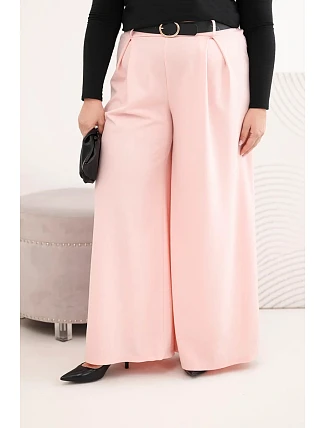 Dámske Plus veľkosť široké nohavice s opaskom Powder Pink Dámske Plus veľkosť široké nohavice s opaskom Powder Pink