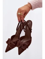 Dámské sandály na podpatku s mašlí Čokoládové Hestia
