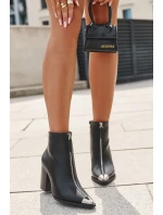 Botki Damskie Na Słupku Z Ozdobnym Zamkiem Czarne Wiviane