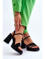 Damskie Zamszowe Sandały Na Obcasie I Platformie Czarne Verda