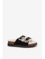 Damskie Kapcie Klapki Z Klamrami I Futerkiem Czarne Ezilena