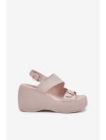 Skórzane Sandały Damskie Na Koturnie I Platformie S.Barski LR51-540 Beżowe Skórzane Sandały Damskie Na Koturnie I Platformie S.Barski LR51-540 Beżowe