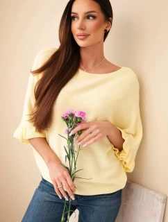 Dámsky netopierí sveter s okrúhlym výstrihom žltý