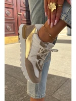 Skórzane Półbuty Sneakersy Damskie Artiker 56C1738 Beżowo-Złote