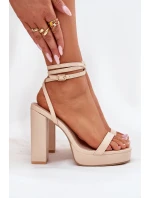 Sandały Damskie Na Słupku Z Paseczkiem Beżowe Fevenne