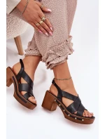 Skórzane Sandały Na Słupku Zazoo 1081 Czarne