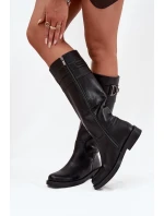 Kozaki Damskie Na Płaskim Obcasie Z Ozdobnym Detalem Czarne Arvessa