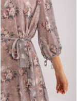 Tmavobéžové voľné šaty s kvetinovým vzorom