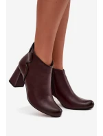 Skórzane Botki Ocieplane Na Słupku Bordowe Ivessara