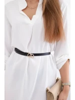 Šaty s dlhším zadným dielom a pásom ecru