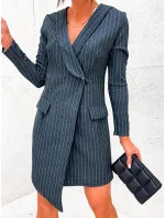 Šedé rebrované šaty v štýle bundy (8240)