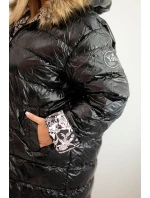 Dámska bunda s kapucňou a kožušinou Plus Size Black