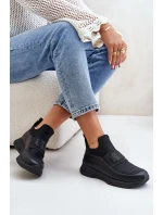 Buty Sportowe Na Platformie Skórzane Czarne Artiker 55C0035