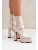 Botki Na Wysokim Obcasie Słupku I Platformie Jasnobeżowe Tennira