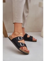 Materiałowe Klapki Na Korkowej Podeszwie Z Klamrami Czarne Atera